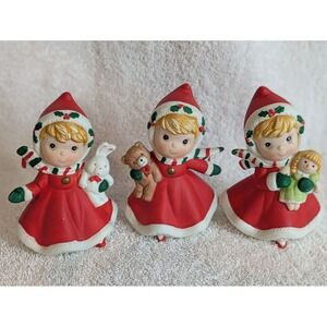 Vintage‎ Christmas Girl  Figurines Set of 3 Grannycore Ceramic Collectibles 4"